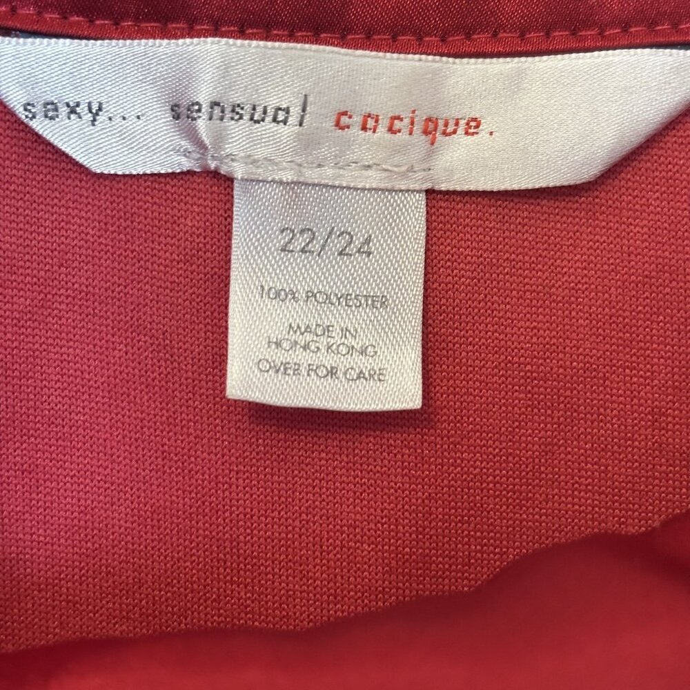 Vintage Cacique Red Crushed Velvet Long Sleeve Button-Up Tunic Made In Hong Kong - Picture 3 of 11